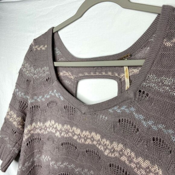 Free People Knit Sweater Size Small Grey Short Sleeve‎ Striped Top 3/4 Sleeves - Picture 4 of 12